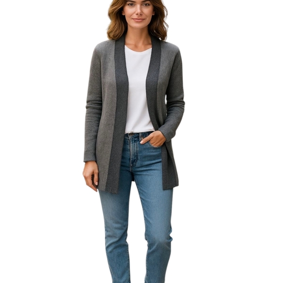 Eileen Fisher Gray 100% Linen Open Front Cardigan Sweater Fly Away Draped Sz L - Picture 11 of 12